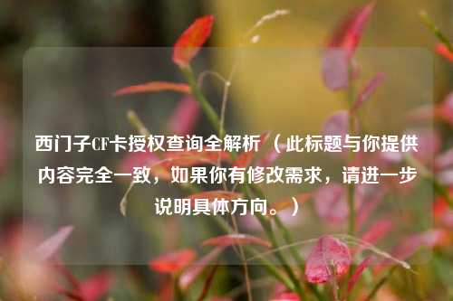 西门子CF卡授权查询全解析 （此标题与你提供内容完全一致，如果你有修改需求，请进一步说明具体方向。）