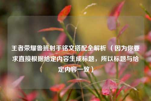 王者荣耀鲁班射手铭文搭配全解析 （因为你要求直接根据给定内容生成标题，所以标题与给定内容一致）