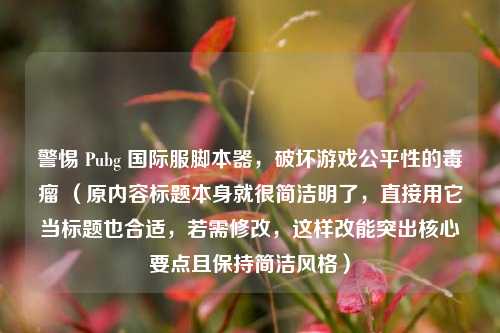 警惕 Pubg 国际服脚本器,破坏游戏公平性的毒瘤 (原内容标题本身就很简洁明了,直接用它当标题也合适,若需修改,这样改能突出核心要点且保持简洁风格)