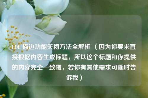 LOL 描边功能关闭方法全解析 （因为你要求直接根据内容生成标题，所以这个标题和你提供的内容完全一致啦，若你有其他需求可随时告诉我）