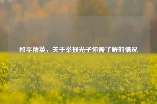 和平精英，关于举报光子你需了解的情况