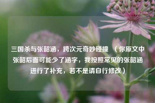 三国杀与张韶涵，跨次元奇妙碰撞  （你原文中张韶后面可能少了涵字，我按照常见的张韶涵进行了补充，若不是请自行修改）