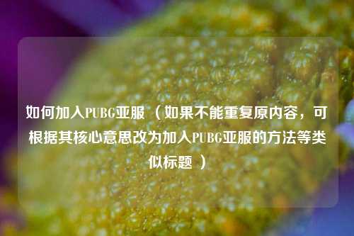 如何加入PUBG亚服 （如果不能重复原内容，可根据其核心意思改为加入PUBG亚服的方法等类似标题 ）