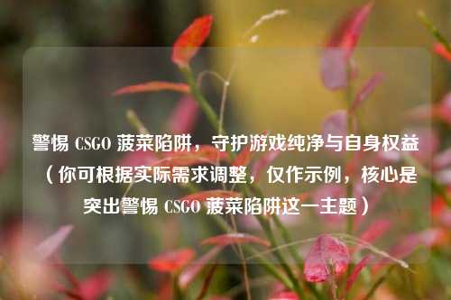 警惕 CSGO 菠菜陷阱,守护游戏纯净与自身权益 (你可根据实际需求调整,仅作示例,核心是突出警惕 CSGO 菠菜陷阱这一主题)