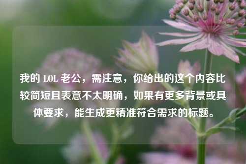 我的 LOL 老公，需注意，你给出的这个内容比较简短且表意不太明确，如果有更多背景或具体要求，能生成更精准符合需求的标题。