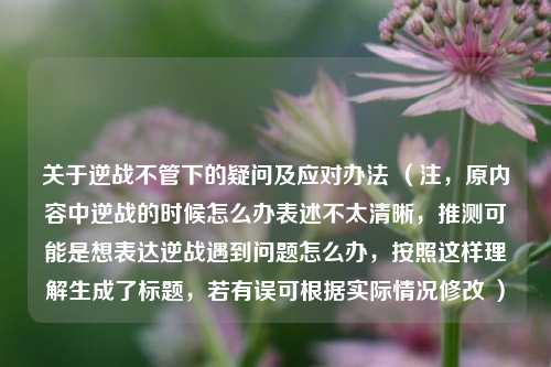 关于逆战不管下的疑问及应对办法 (注,原内容中逆战的时候怎么办表述不太清晰,推测可能是想表达逆战遇到问题怎么办,按照这样理解生成了标题,若有误可根据实际情况修改 )