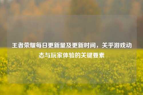 王者荣耀每日更新量及更新时间，关乎游戏动态与玩家体验的关键要素