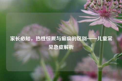 家长必知,热性惊厥与癫痫的区别——儿童常见急症解析