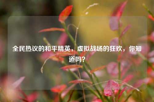 全民热议的和平精英，虚拟战场的狂欢，你知道吗？