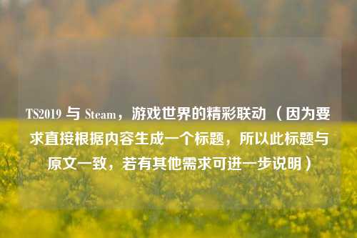 TS2019 与 Steam，游戏世界的精彩联动 （因为要求直接根据内容生成一个标题，所以此标题与原文一致，若有其他需求可进一步说明）