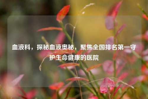 血液科,探秘血液奥秘,聚焦全国排名第一守护生命健康的医院
