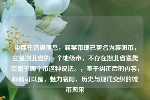 中存在错误信息,襄樊市现已更名为襄阳市,它是湖北省的一个地级市,不存在湖北省襄樊市属于哪个市这种说法。,基于纠正后的内容,标题可以是,魅力襄阳,历史与现代交织的城市风采